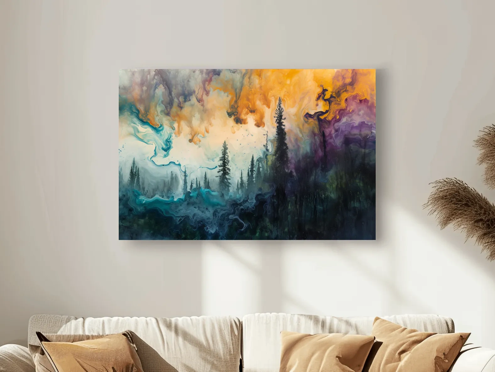 Vibrant Abstract Forest Smoke Swirls - Fluid Acrylic Style Wall Art