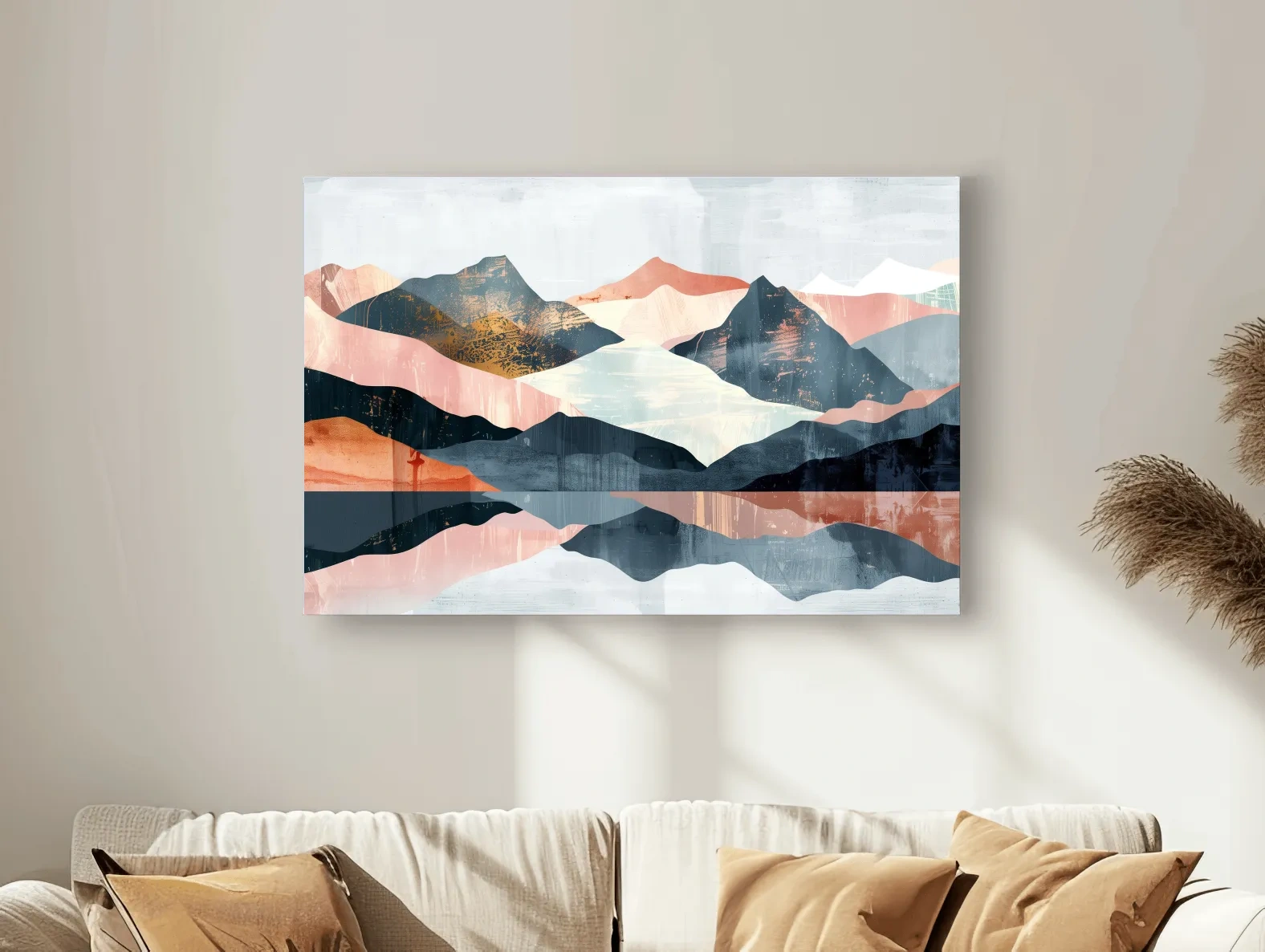 Abstract Pastel Mountain Peaks - Modern Textured Landscape Wall Art