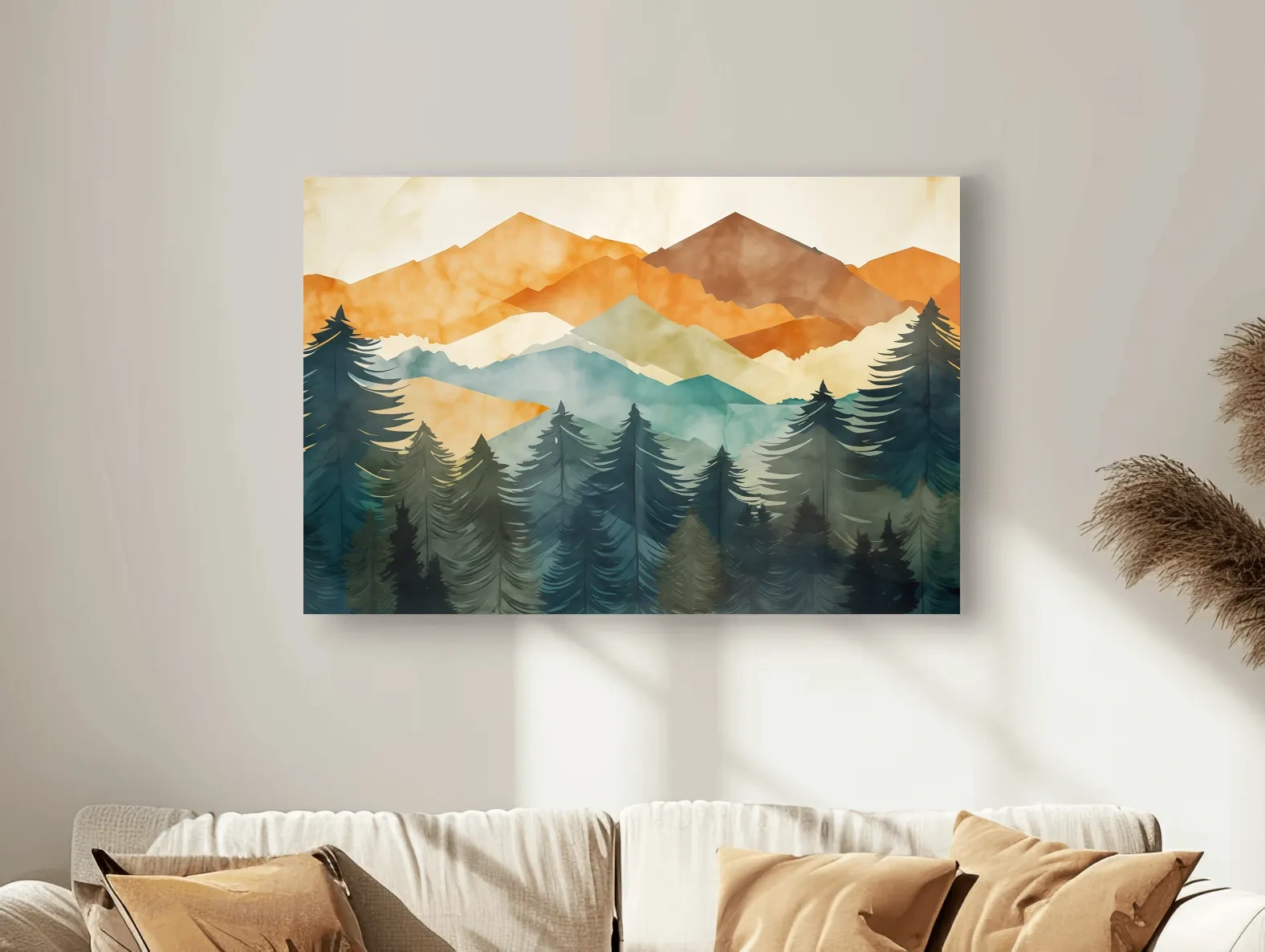 Serene Landscape Painting - Abstract Watercolour Forest & Mountains