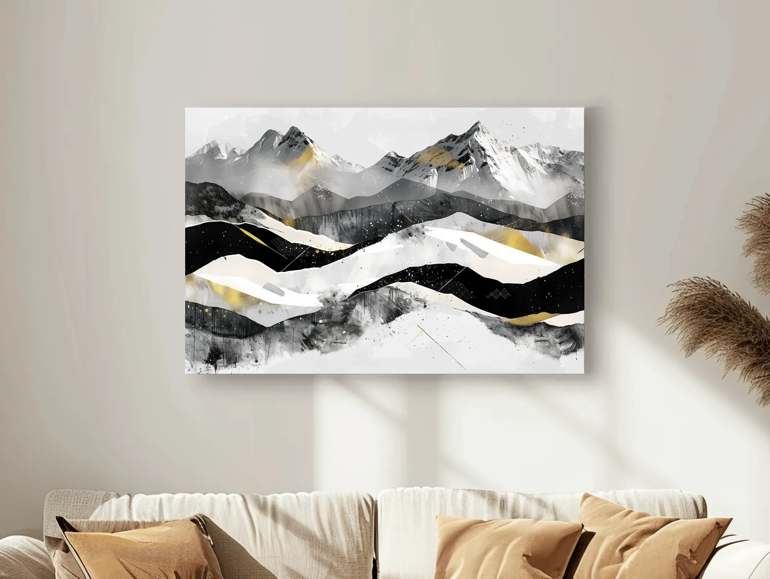 Abstract Mountain Range With Gold Accents - Modern Alpine Landscape Wall Art