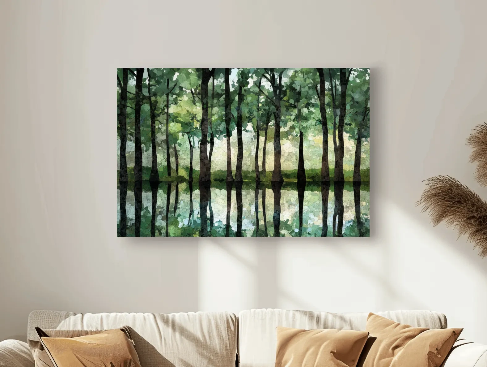 Forest of trees pattern artwork, mosaic style painting wall art