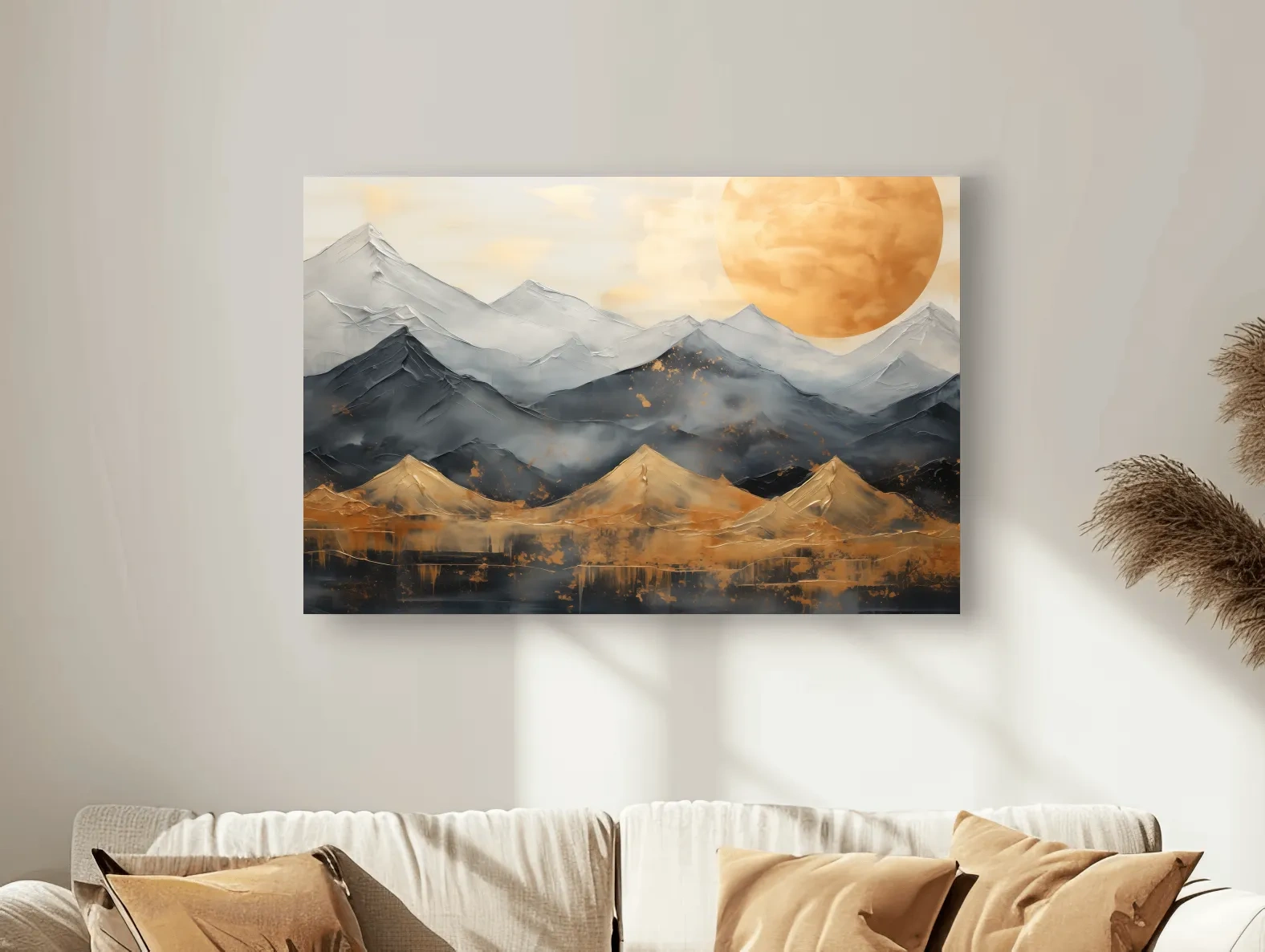 Gold Leaf Style Abstract Mountain Range Sunset - Modern Landscape Wall Art