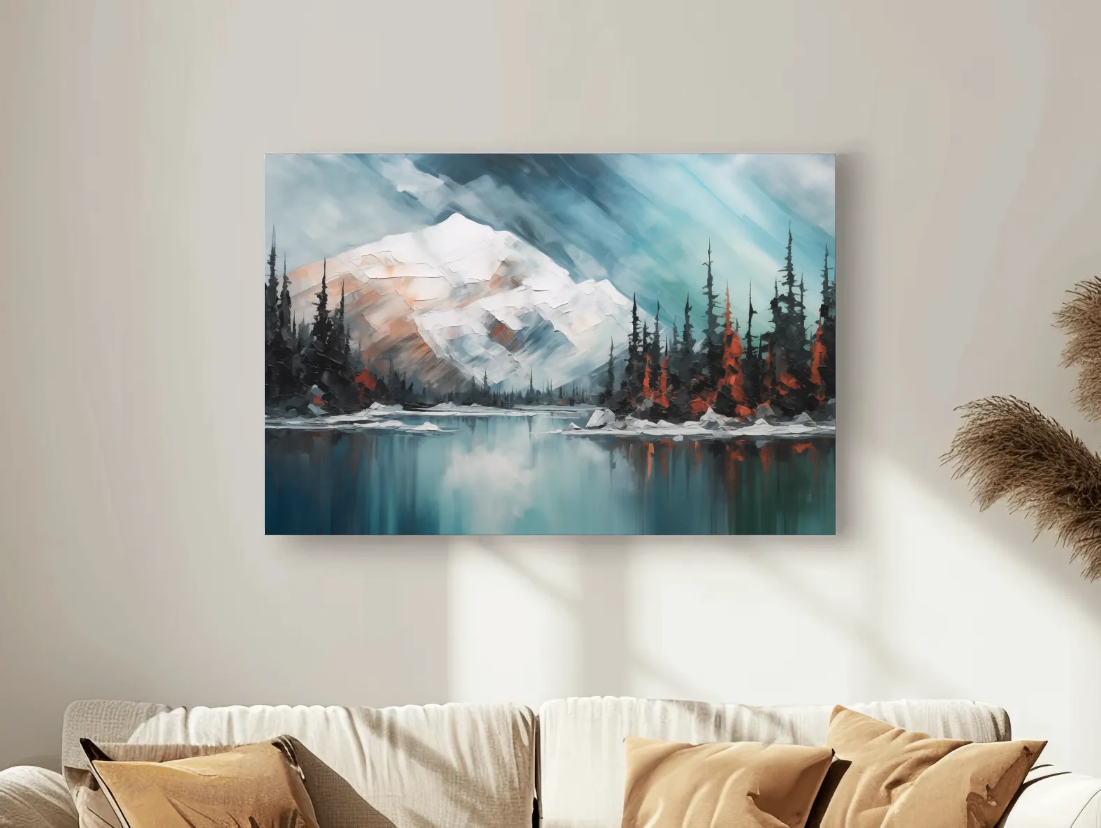 Alpine Glacier Lake Impasto Style Painting - Textured Forest Wall Art