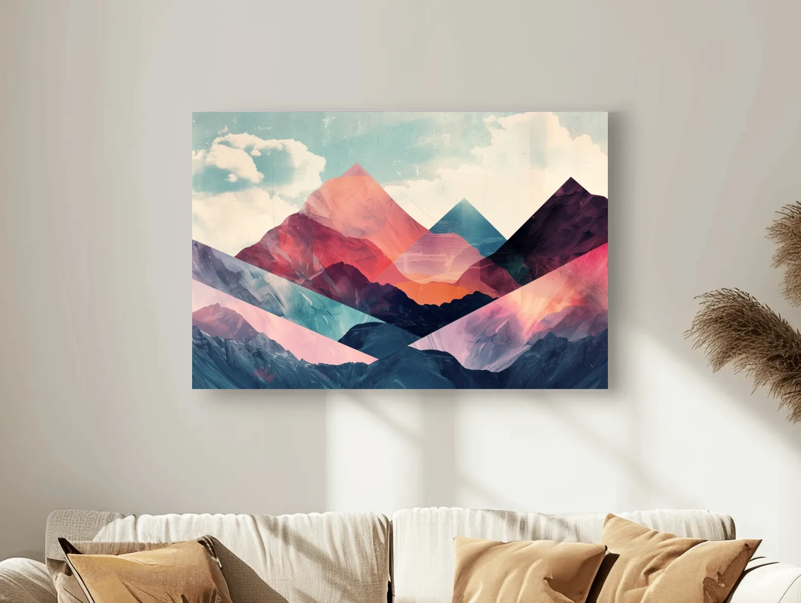 Vibrant Geometric Mountain Peaks - Modern Abstract Collage Wall Art