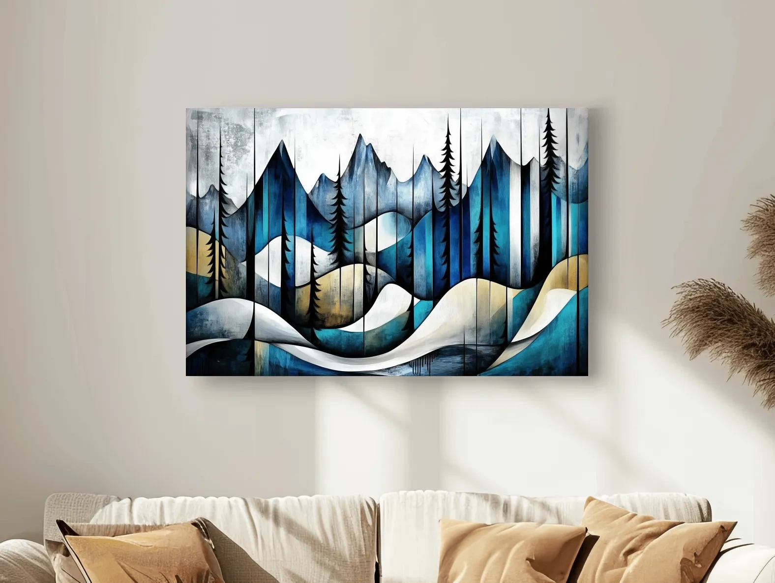 Abstract Alpine Forest Painting - Modern Mountain Wall Art