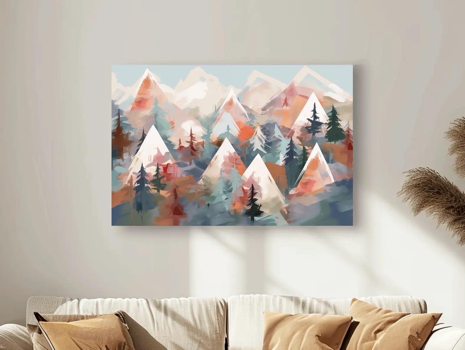 Abstract Alpine Peaks And Pine Forest - Pastel Watercolor Mountain Landscape Wall Art