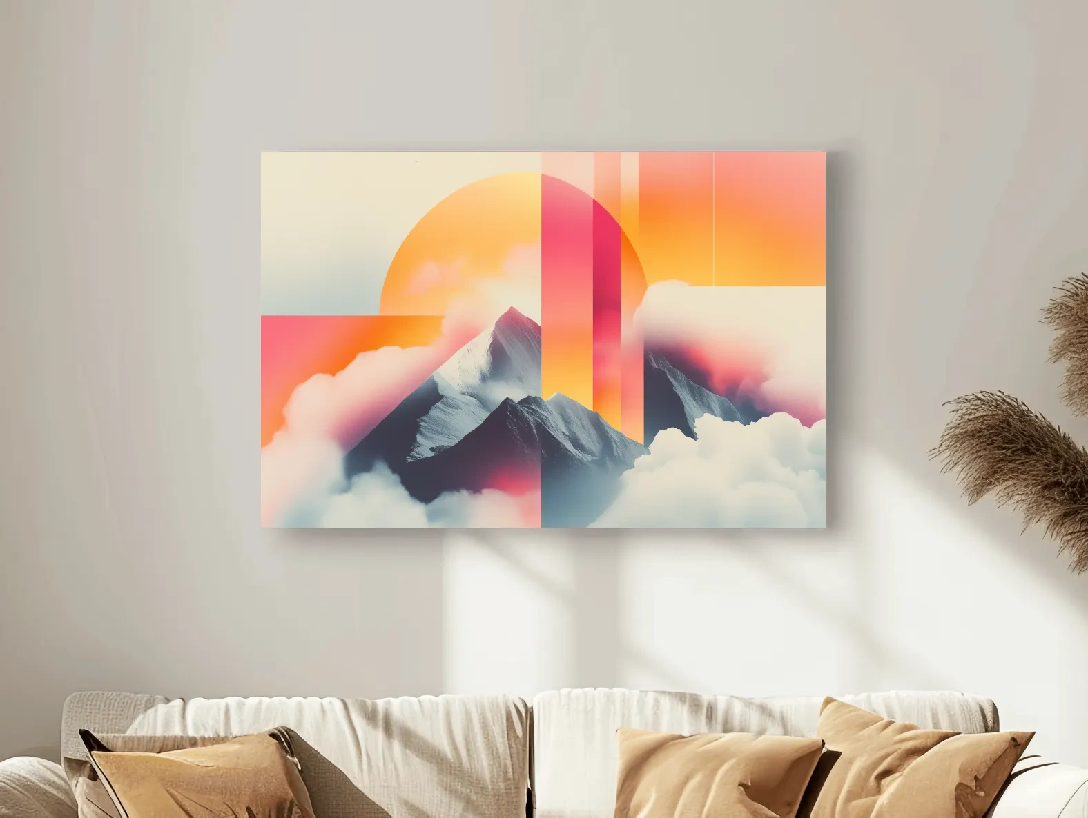 Surreal Retro Mountain Sunrise Wall Art - Abstract Artwork