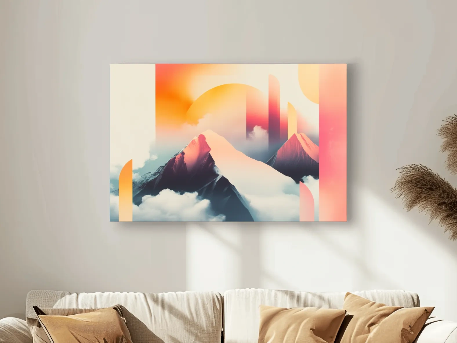 Abstract Rerto Sunrise Mountain Peaks - Modern Ski Poster Wall Art
