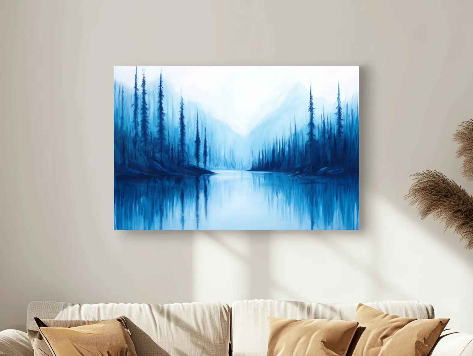 Misty Blue Alpine Lake & Pine Forest - Impressionist Landscape Painting Artwork