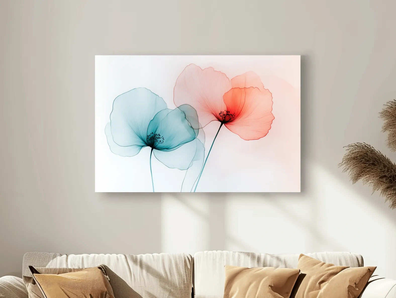 Minimalist Translucent Poppy Flowers Watercolour - Modern Botanical Wall Art