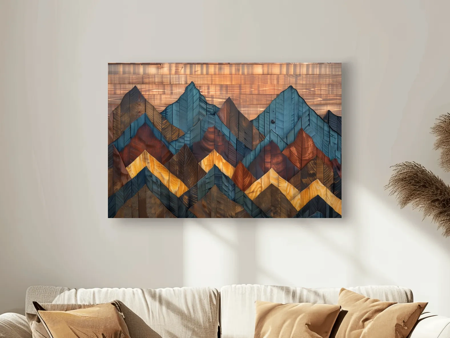 Geometric Wood Grain Mountain Range - Rustic Landscape Artwork