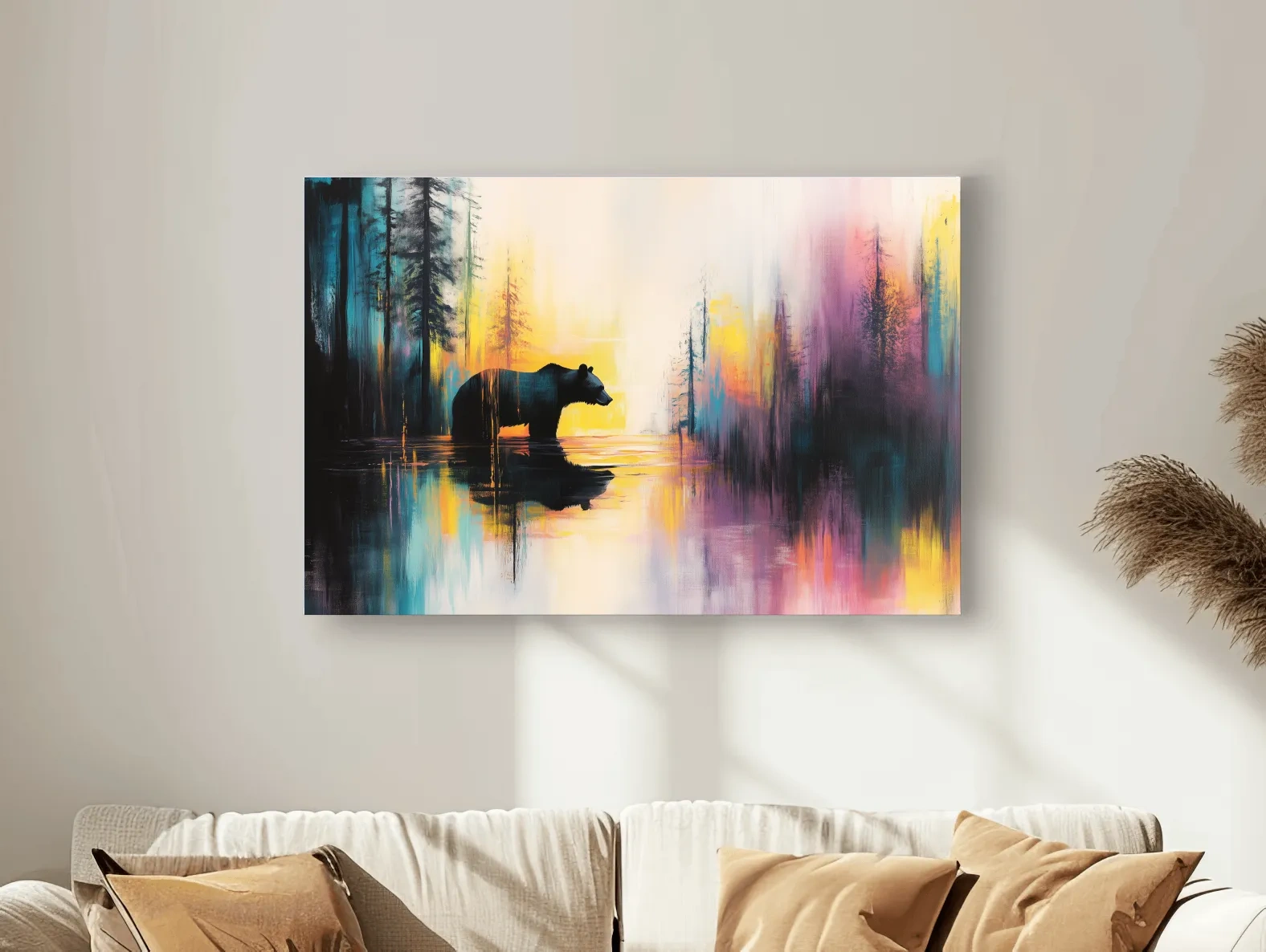 Moody Abstract Bear Lake Reflection - Colorful Forest Landscape Wall Art