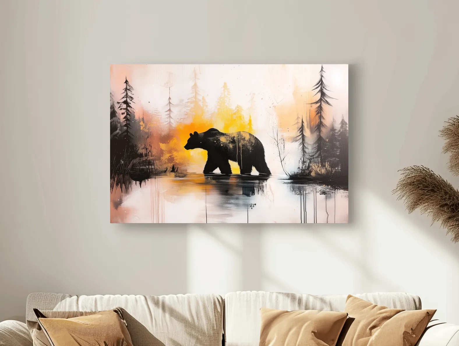 Grizzly Bear Forest Silhouette - Abstract Watercolor Wilderness Wall Art