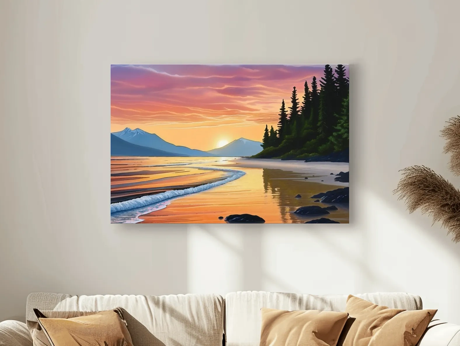 Pacific Northwest artwork, sunset over the beach painting