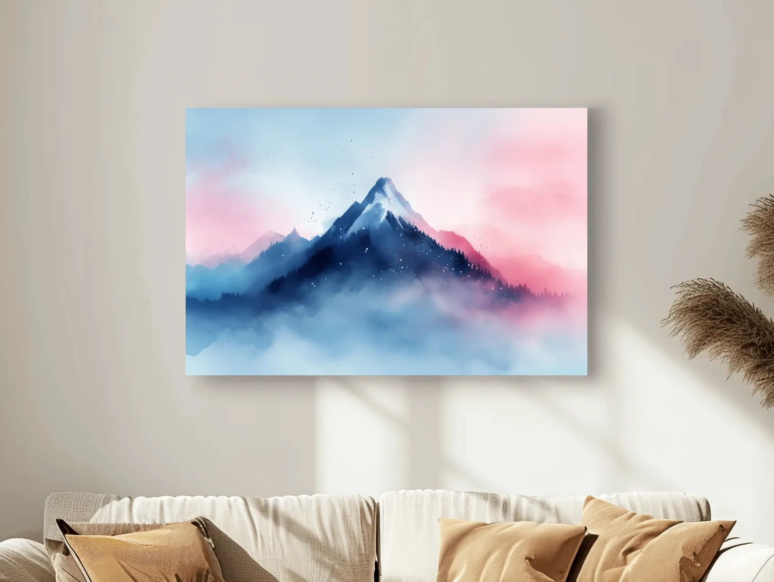 Misty Pastel Watercolor Mountain Peak - Dreamy Alpine Landscape Wall Art