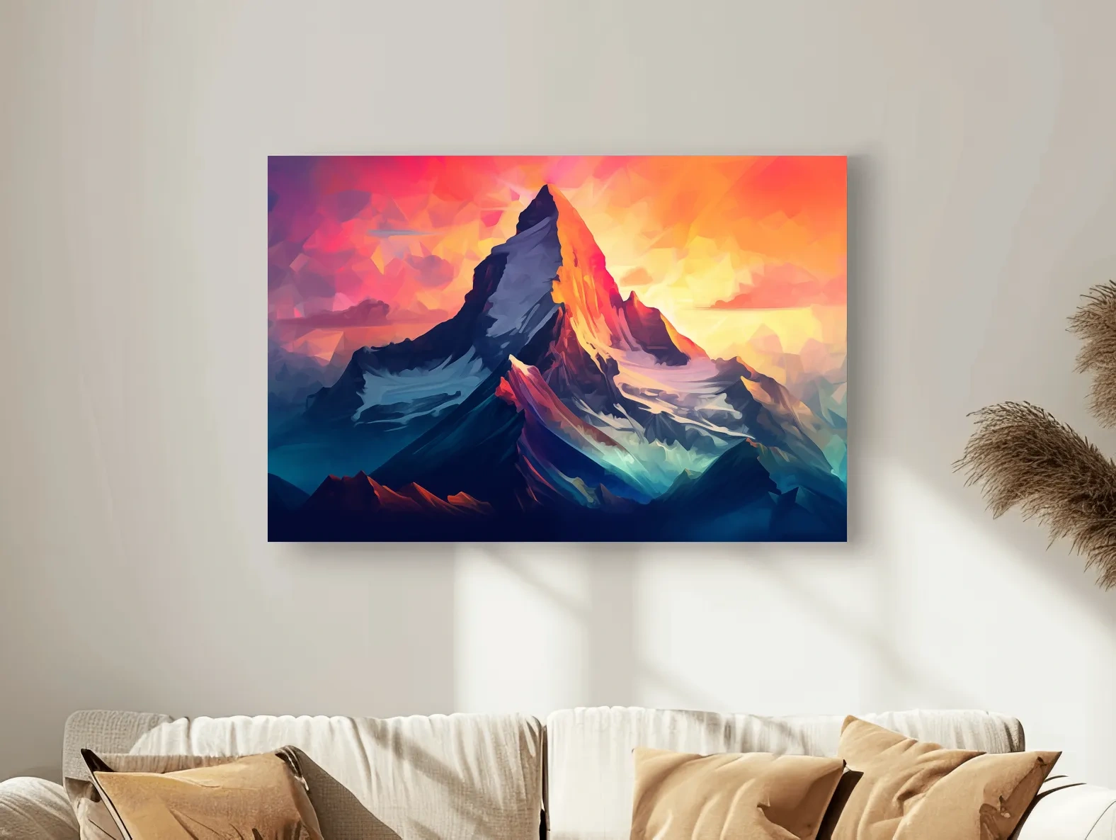 Vibrant Geometric Alpine Peak Sunrise - Modern Abstract Mountain Wall Art