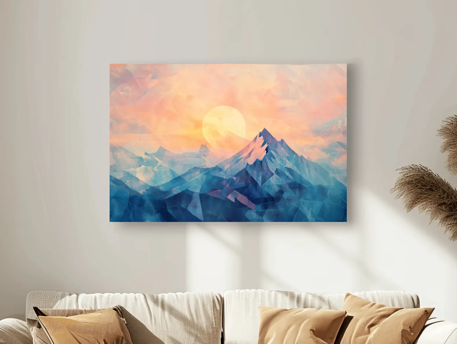 Sunset Mountain Peaks Mosaic In Pastel Hues - Modern Abstract Wall Art