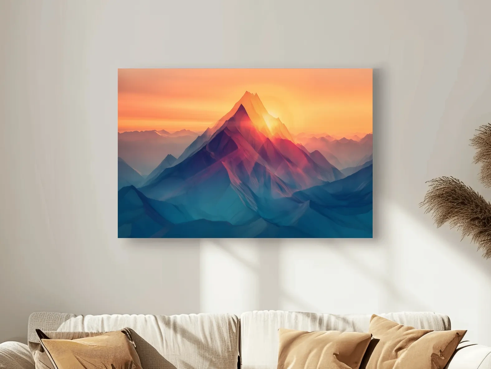 Vibrant Abstract Sunset Mountain Peak - Surreal Landscape Wall Art