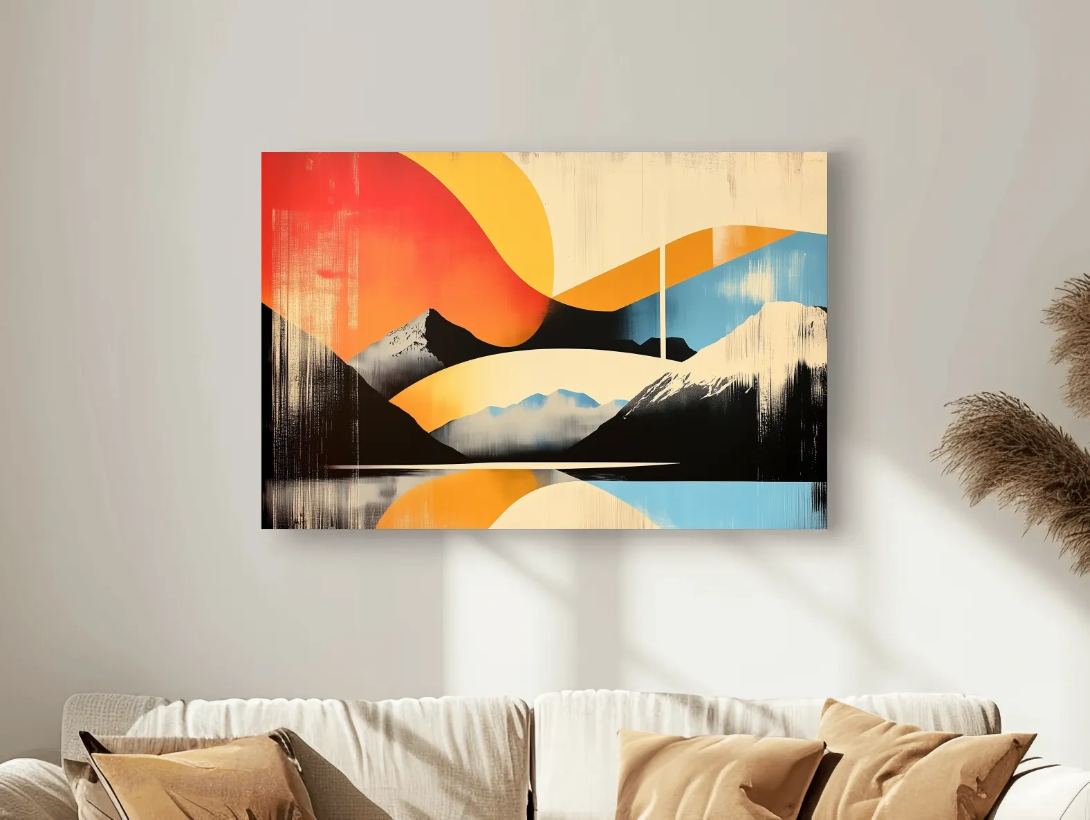 Abstract Retro Mountain Sunrise Landscape - Modern Graphical Wall Art