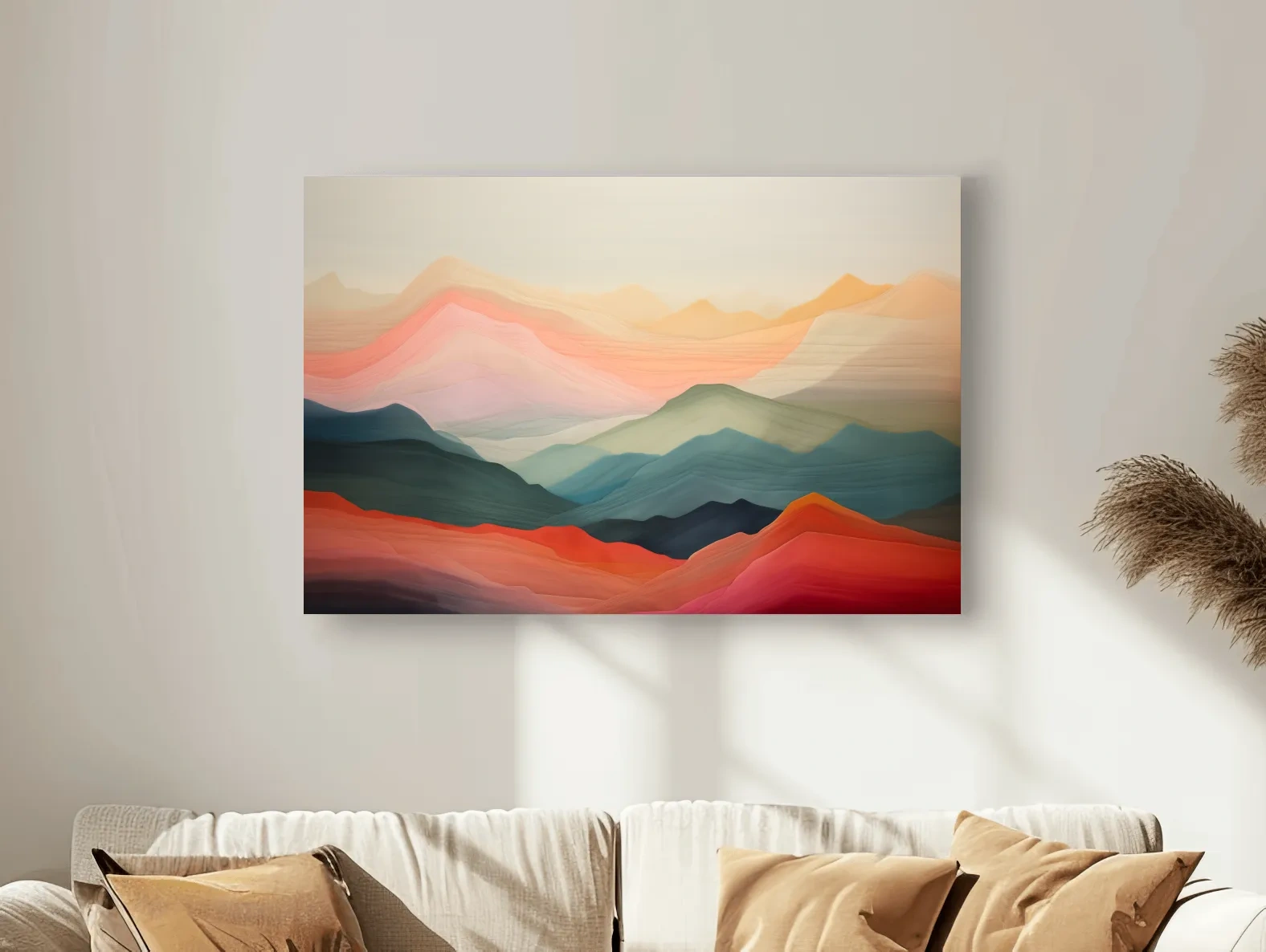 Dreamy Abstract Mountain Ranges In Warm Sunset Tones - Modern Landscape Wall Art