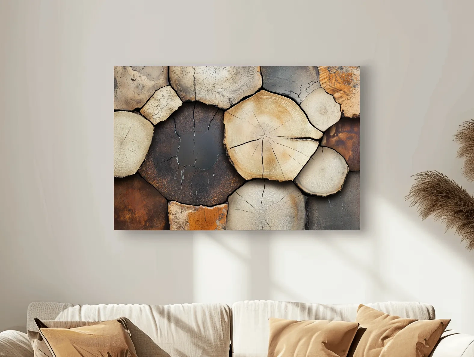 Rustic Stacked Firewood Log Cross Sections - Warm Neutral Wood Texture Wall Art Print