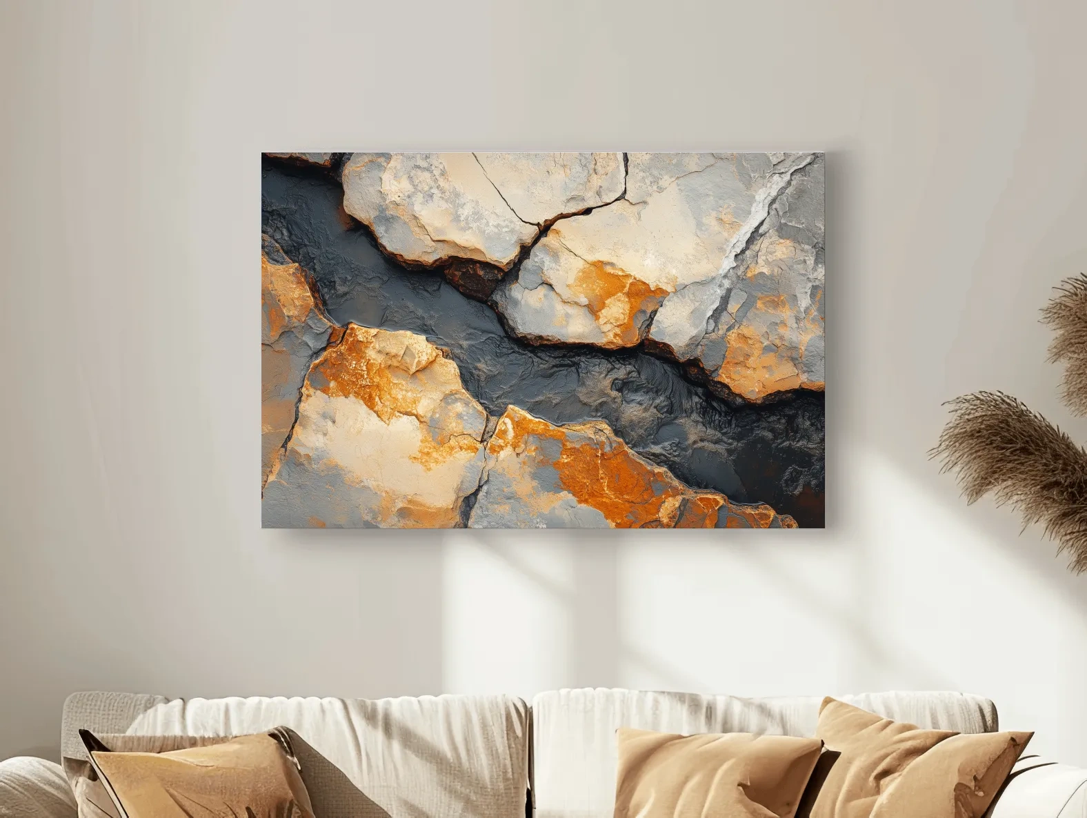 Rust And Slate Cracked Stone Texture - Rustic Geology Wall Art