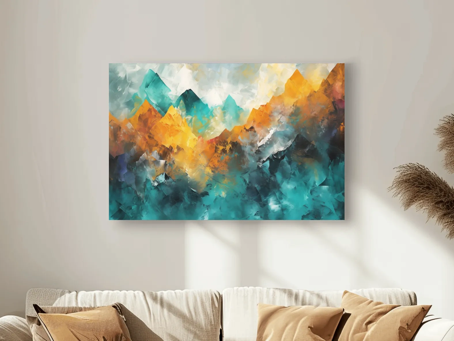 Vibrant Abstract Mountain Painting - Colorful Landscape Wall Art