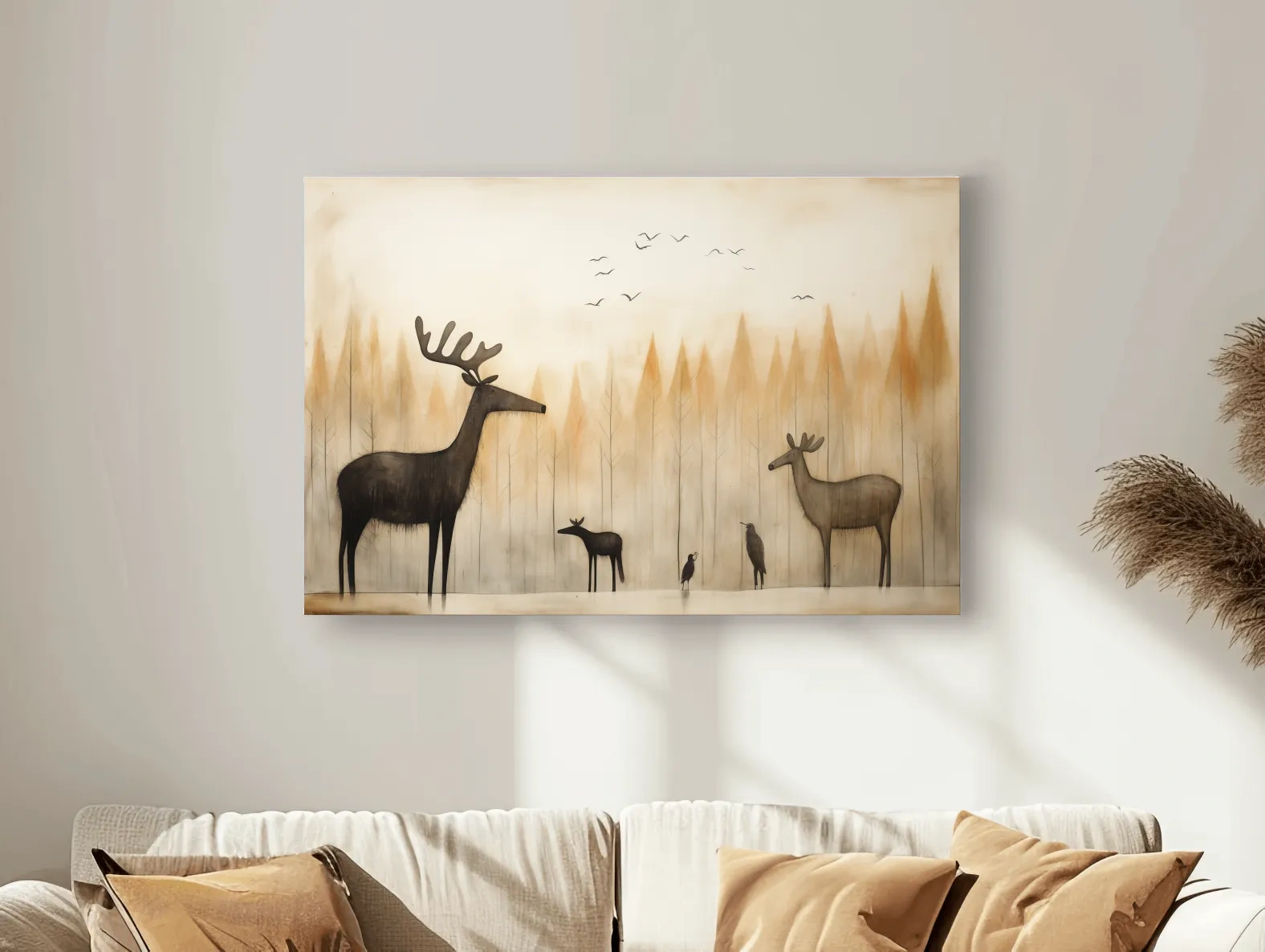 Quirky illustration of a deer family in the forest