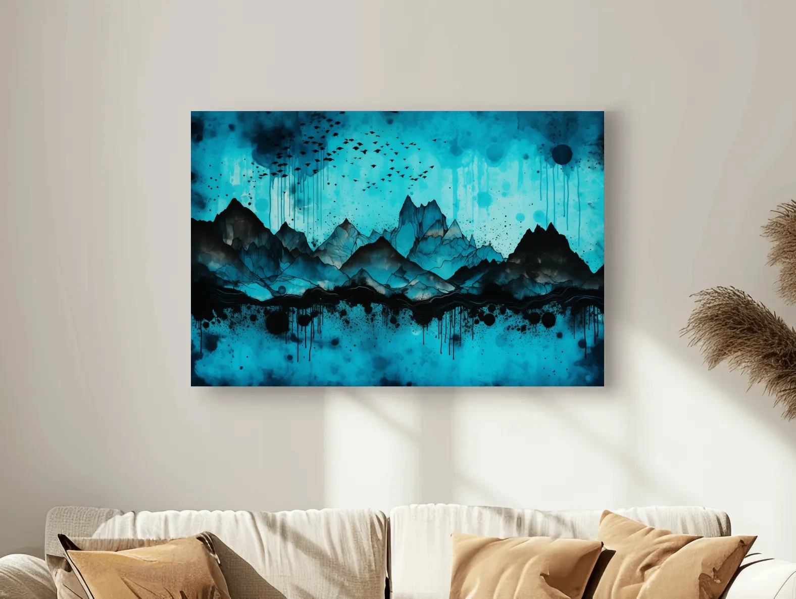 Ink Wash Mountain Range Artwork - Moody Abstract Watercolor Wall Art