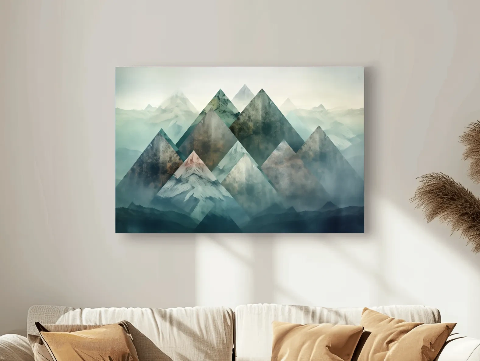 Geometric Misty Mountain Peaks - Mystical Abstract Alpine Wall Art