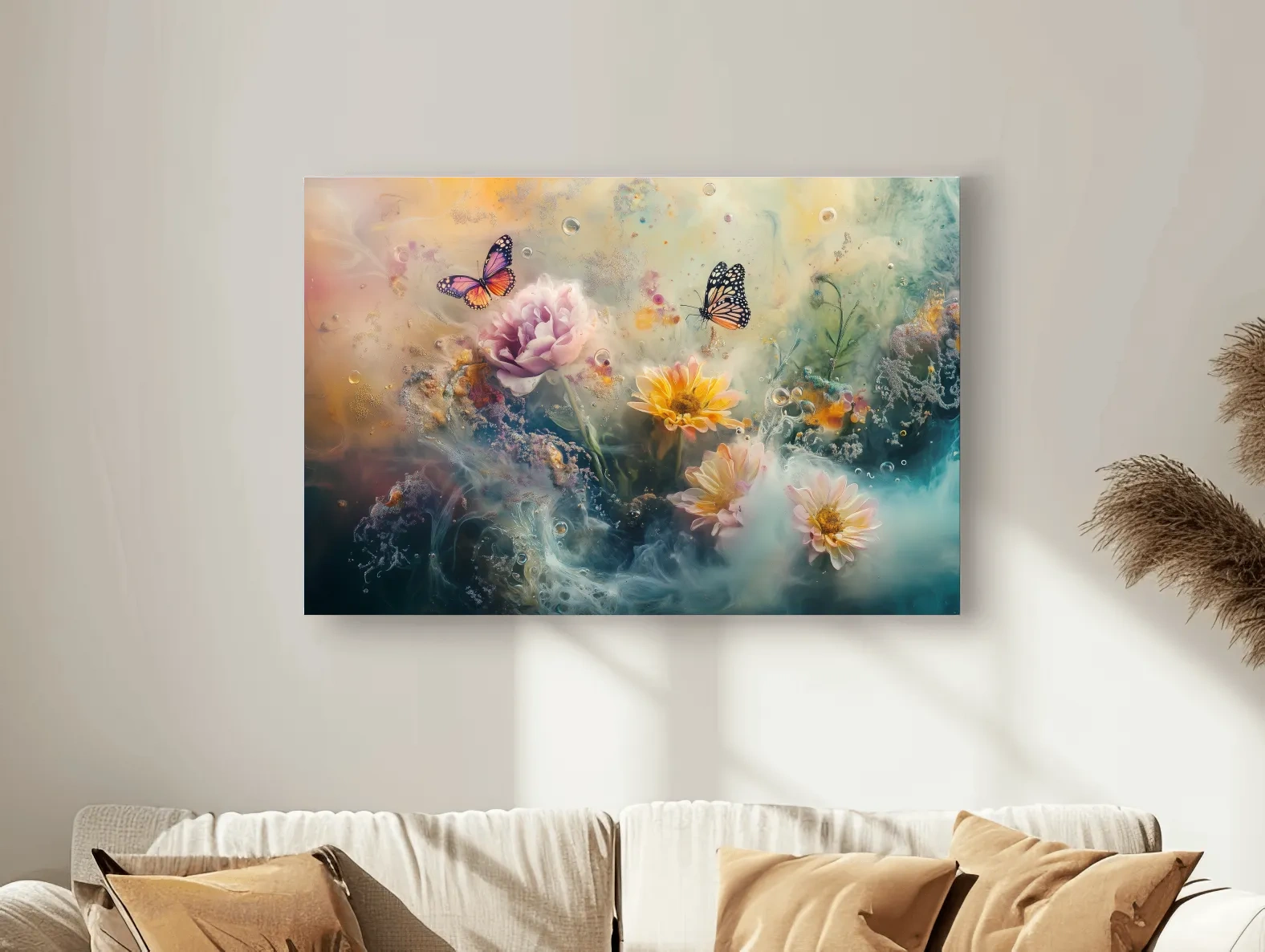 Ethereal Butterfly Floral Dreamscape - Pastel Mixed Media Wall Art