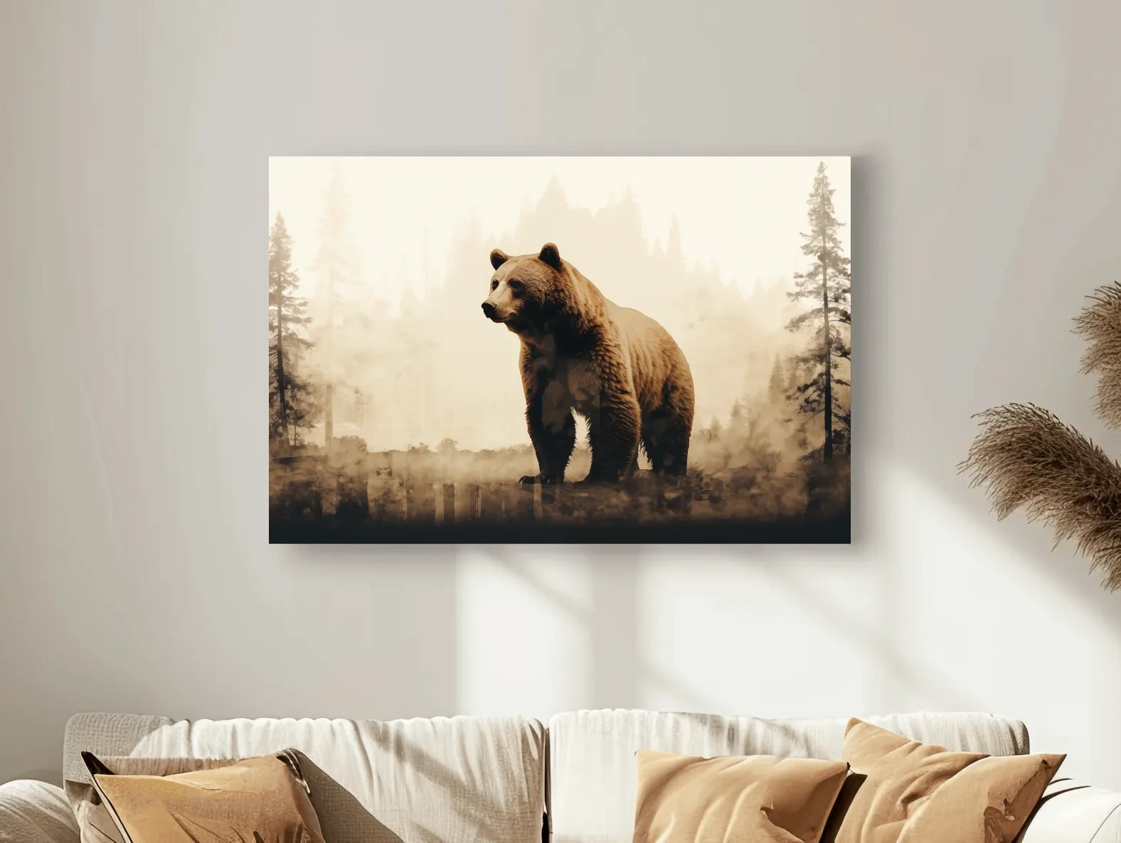 Grizzly Bear Double Exposure Forest - Rustic Wildlife Nature Wall Art
