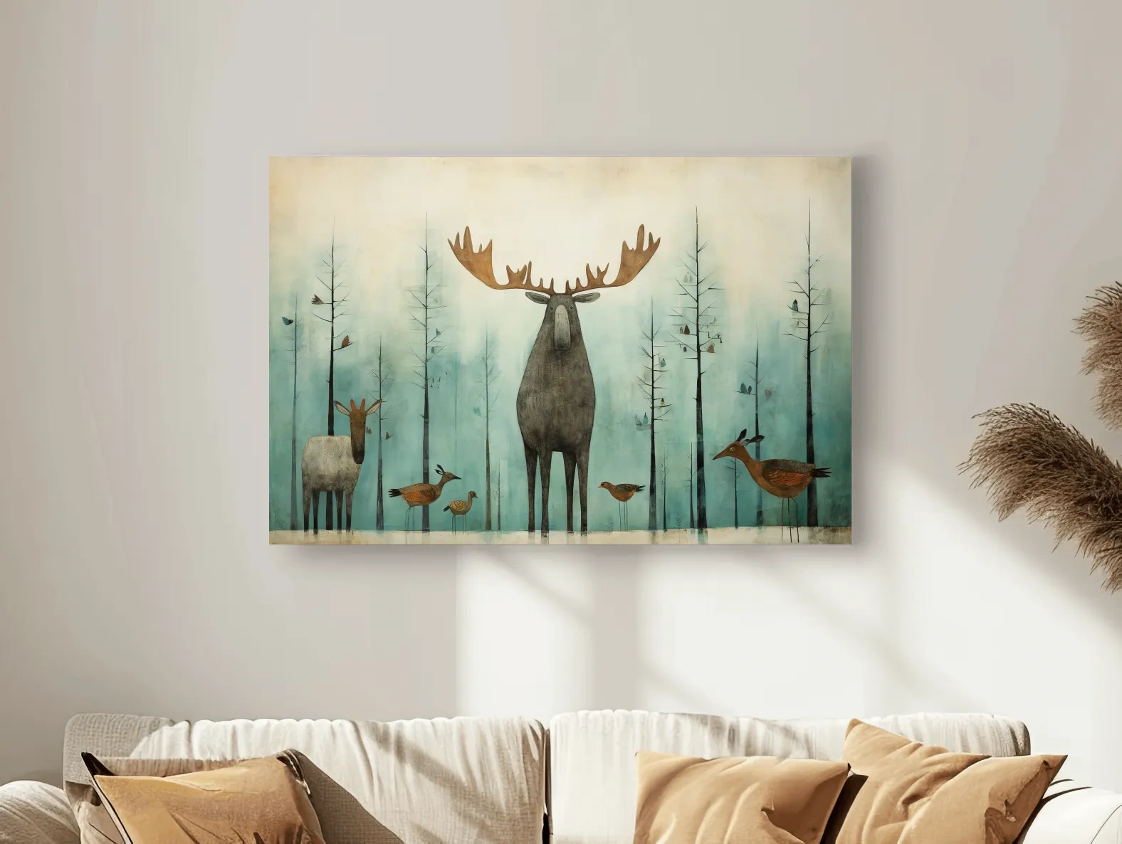 Whimsical Scandi Folk Art - Moose & Woodland Animals Wallart