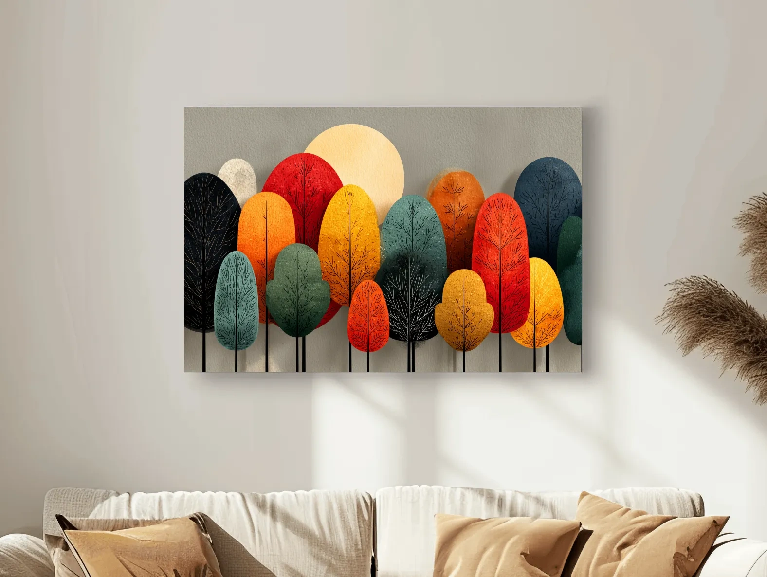 Mid-Century Abstract Autumn Forest Trees - Modern Scandinavian Landscape Artwork