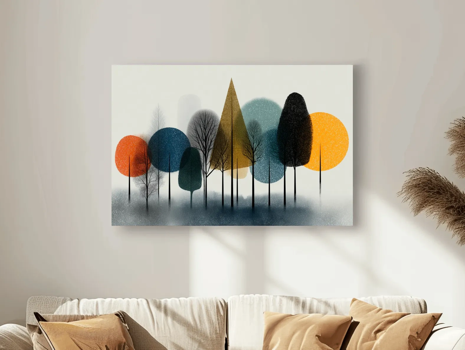 Mid-Century Abstract Forest Trees - Modern Geometric Landscape Wall Art