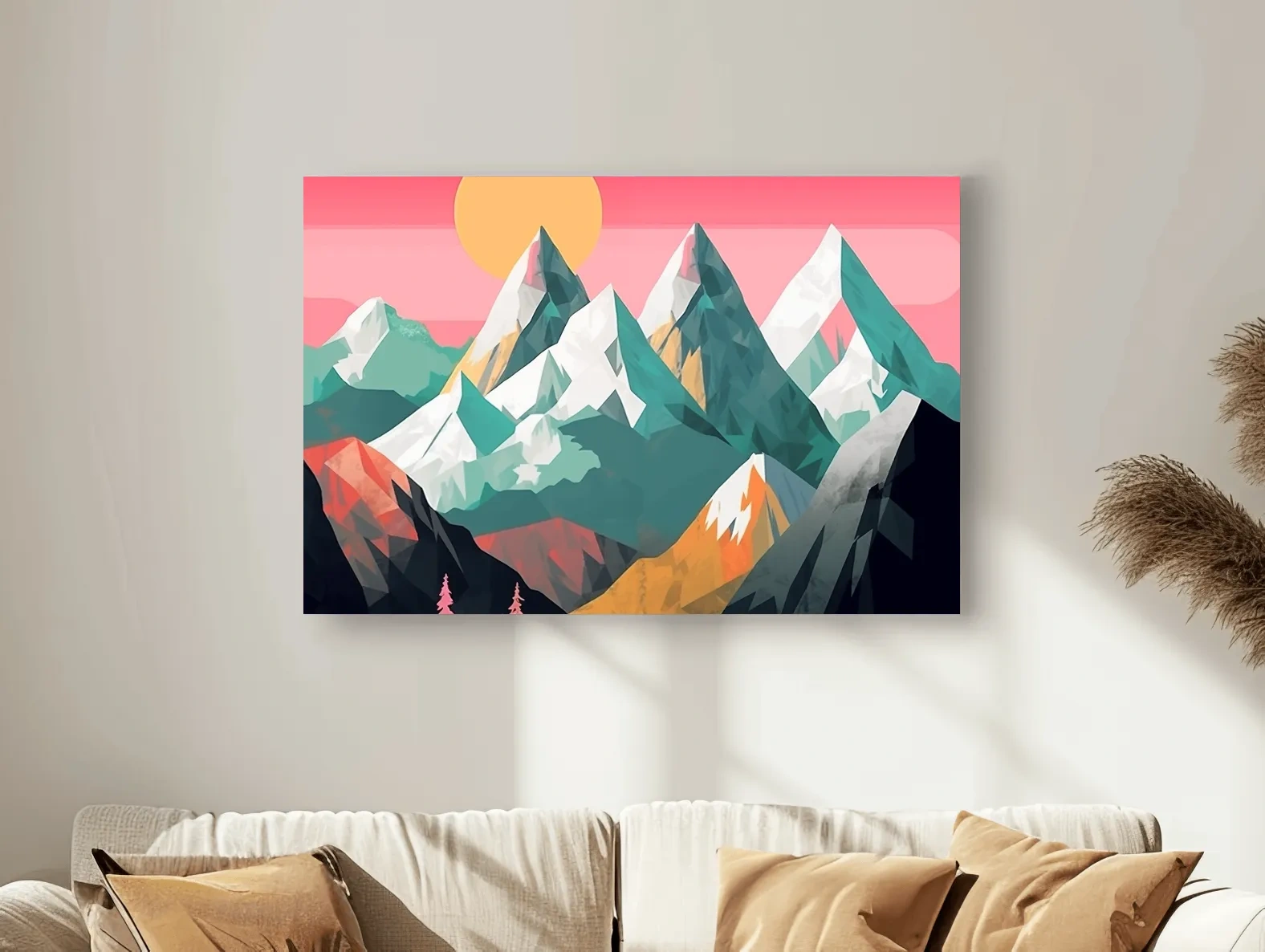 Alpine Mountains Sunrise Illustration - Colorful Landscape Wall Art