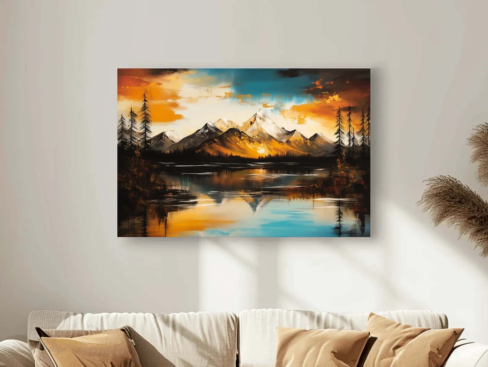 Alpine Mountain Sunset Oil Painting - Abstract Landscape Wall Art
