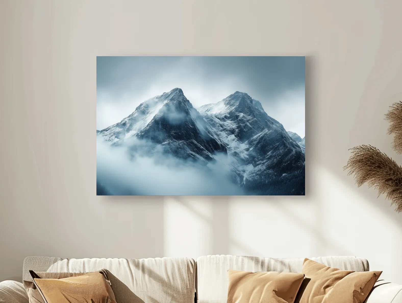 Moody Snowcapped Mountain Peaks - Atmospheric Alpine Photographic Wall Art