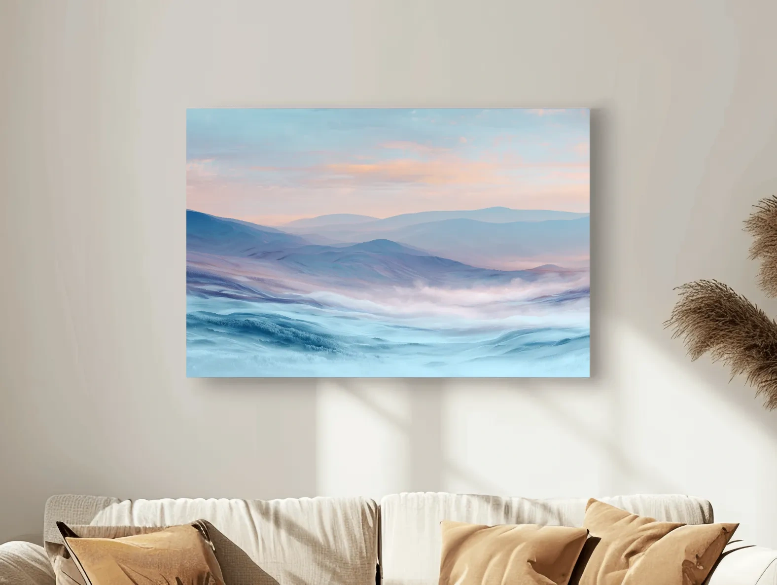 Ethereal Pastel Misty Mountain Landscape - Serene Abstract Forest Wall Art