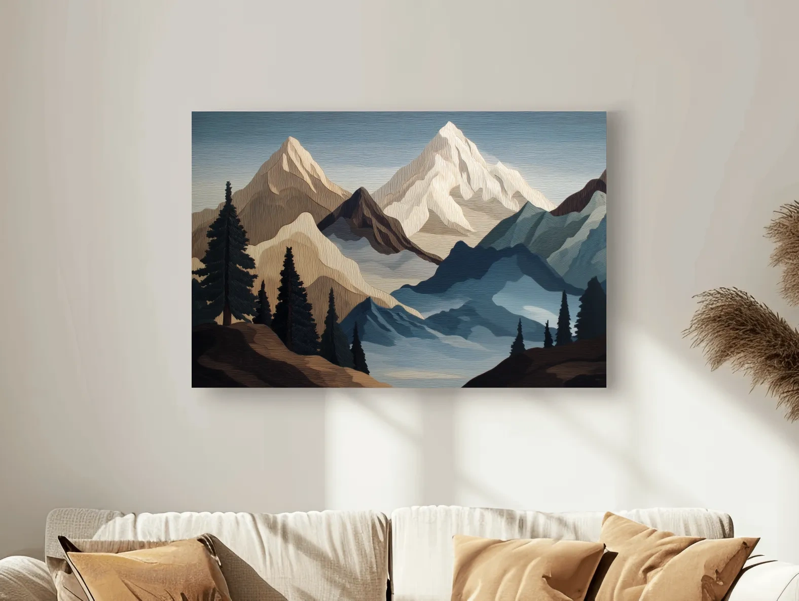 Textured Layered Alpine Mountain Peaks - Scenic Forest Wall Art