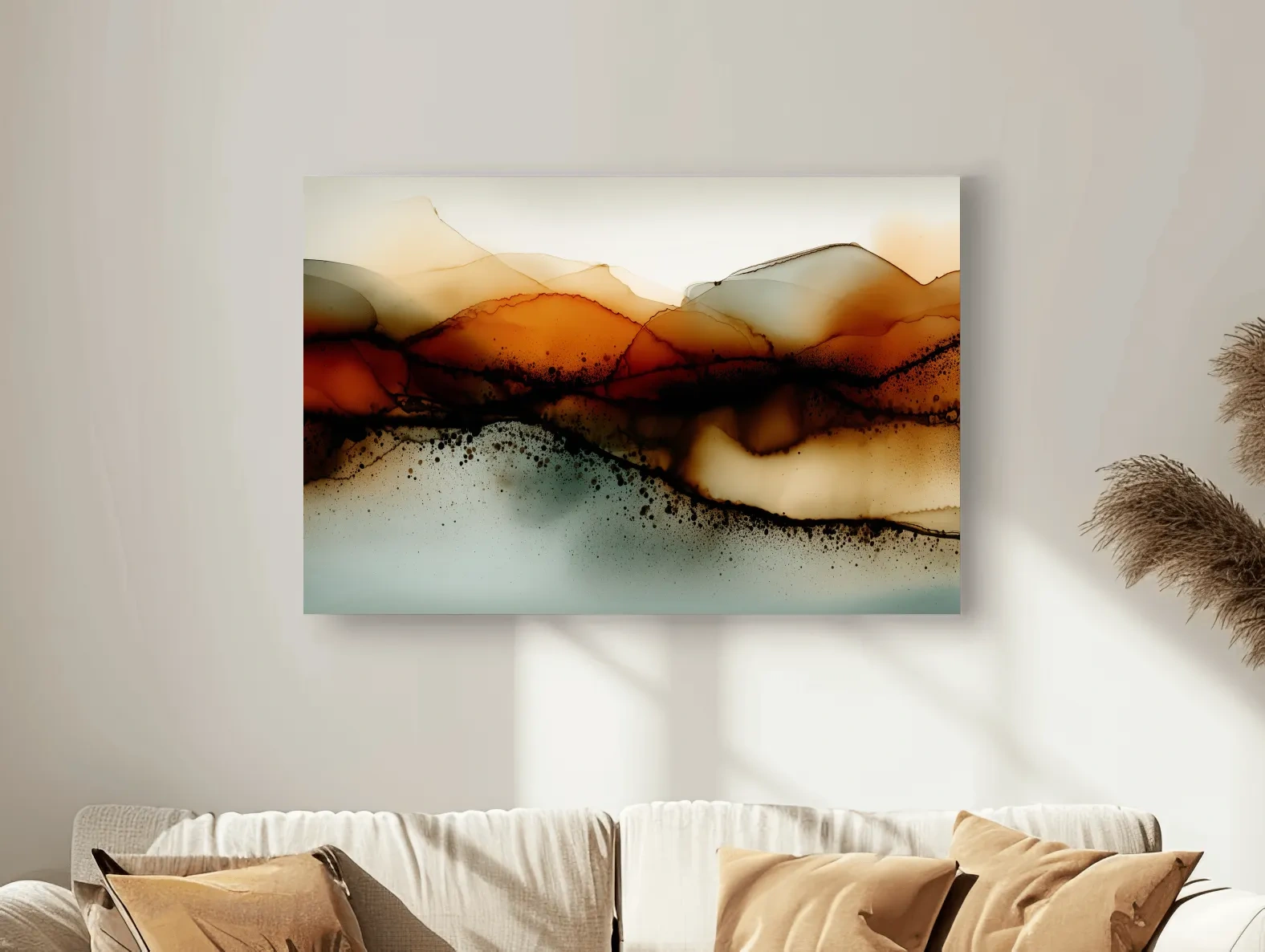 Moody Abstract Sepia Mountain Layers - Modern Alcohol Ink Landscape Wall Art