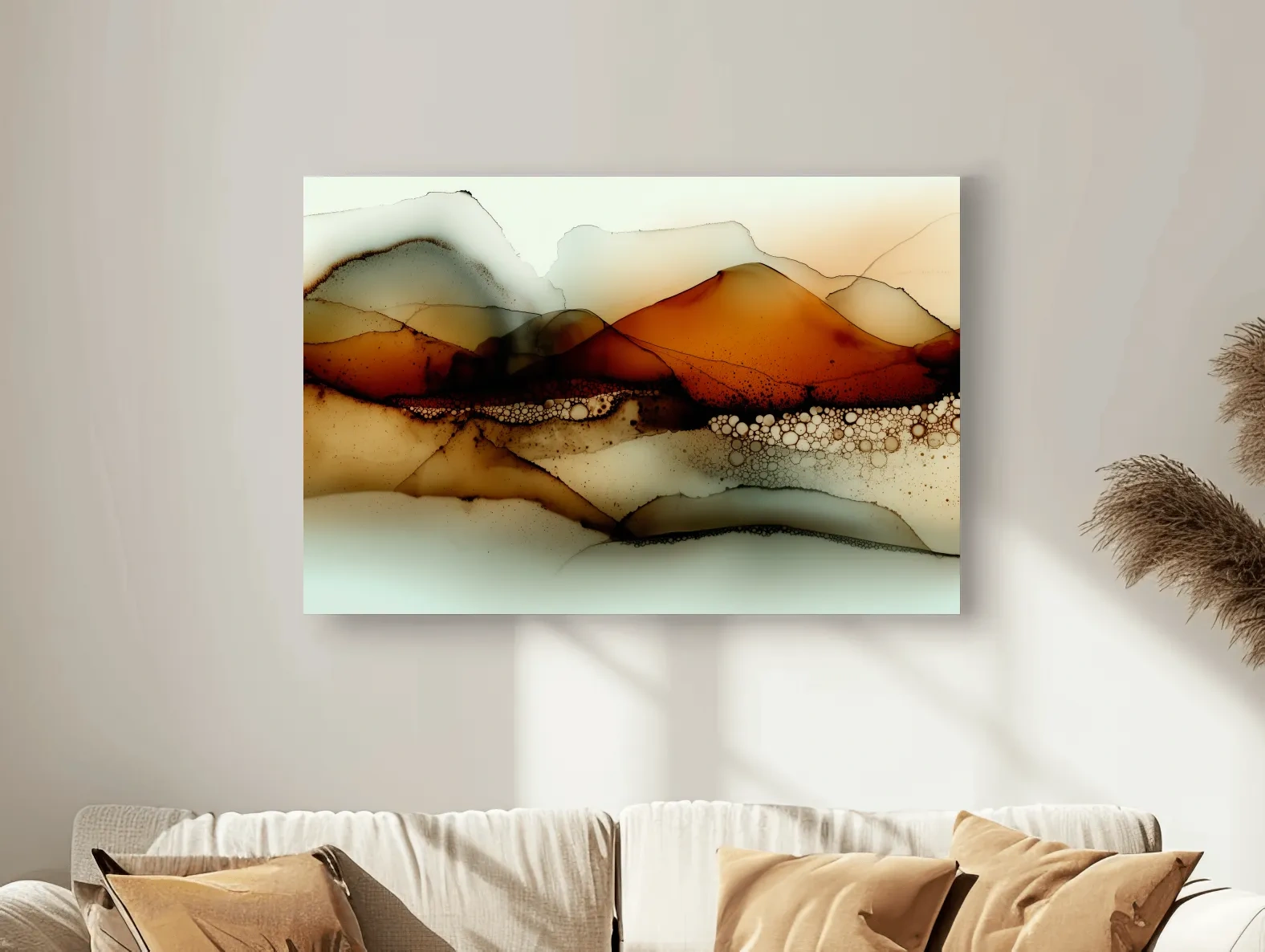 Amber Alcohol Ink Mountains - Abstract Landscape Wall Art