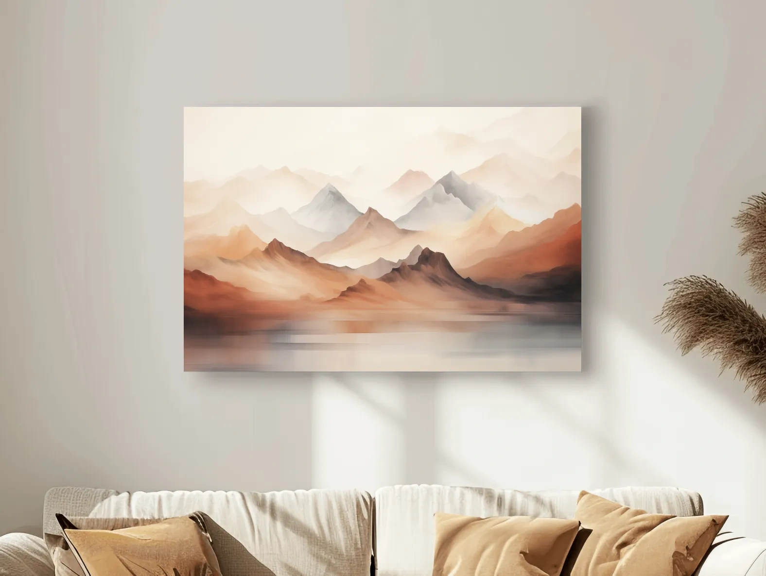 Pastel Mountain Range Watercolor - Warm Neutral Landscape Wall Art