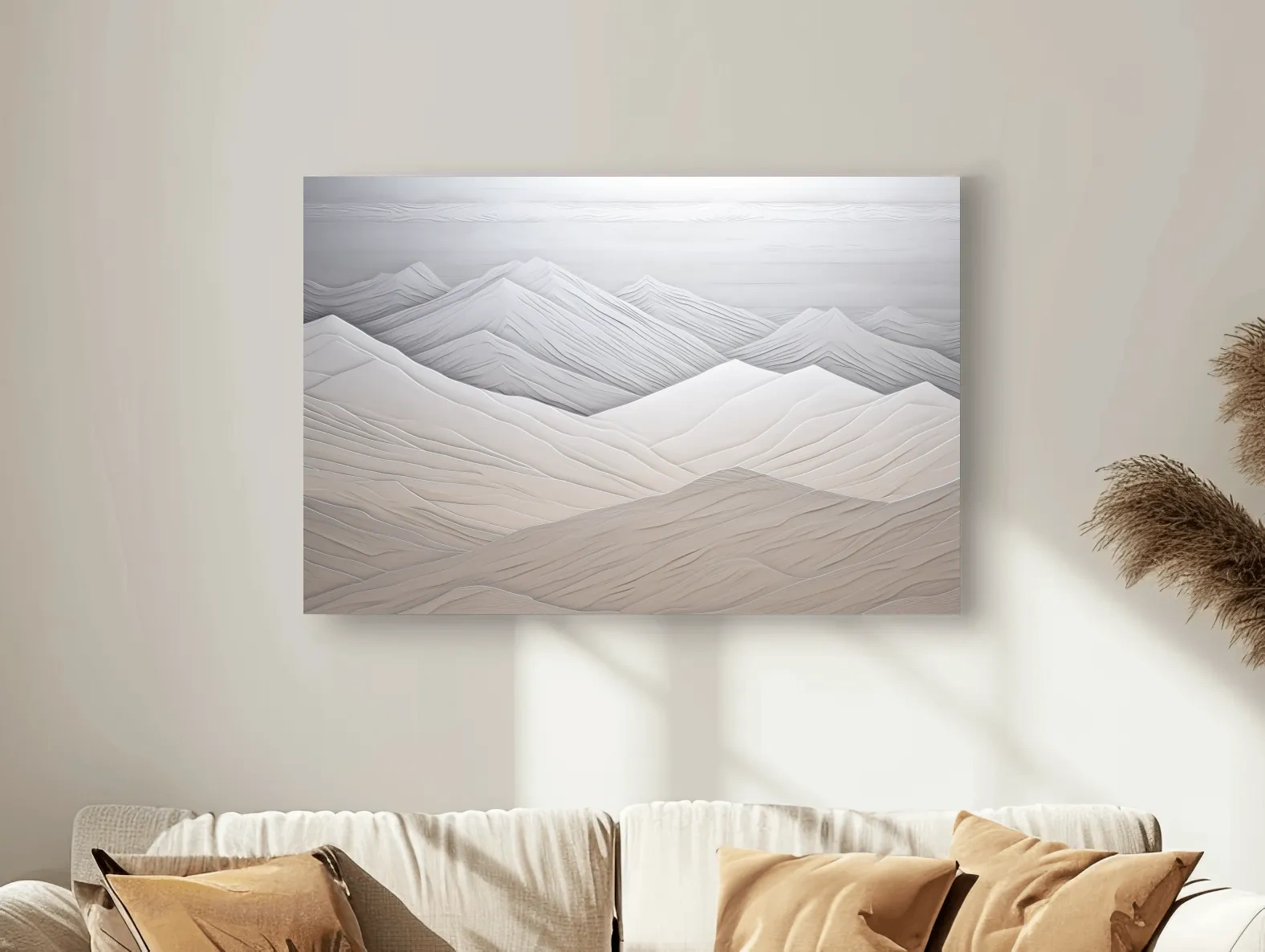 Minimalist Layered Mountain Relief Landscape - Monochrome Wall Art