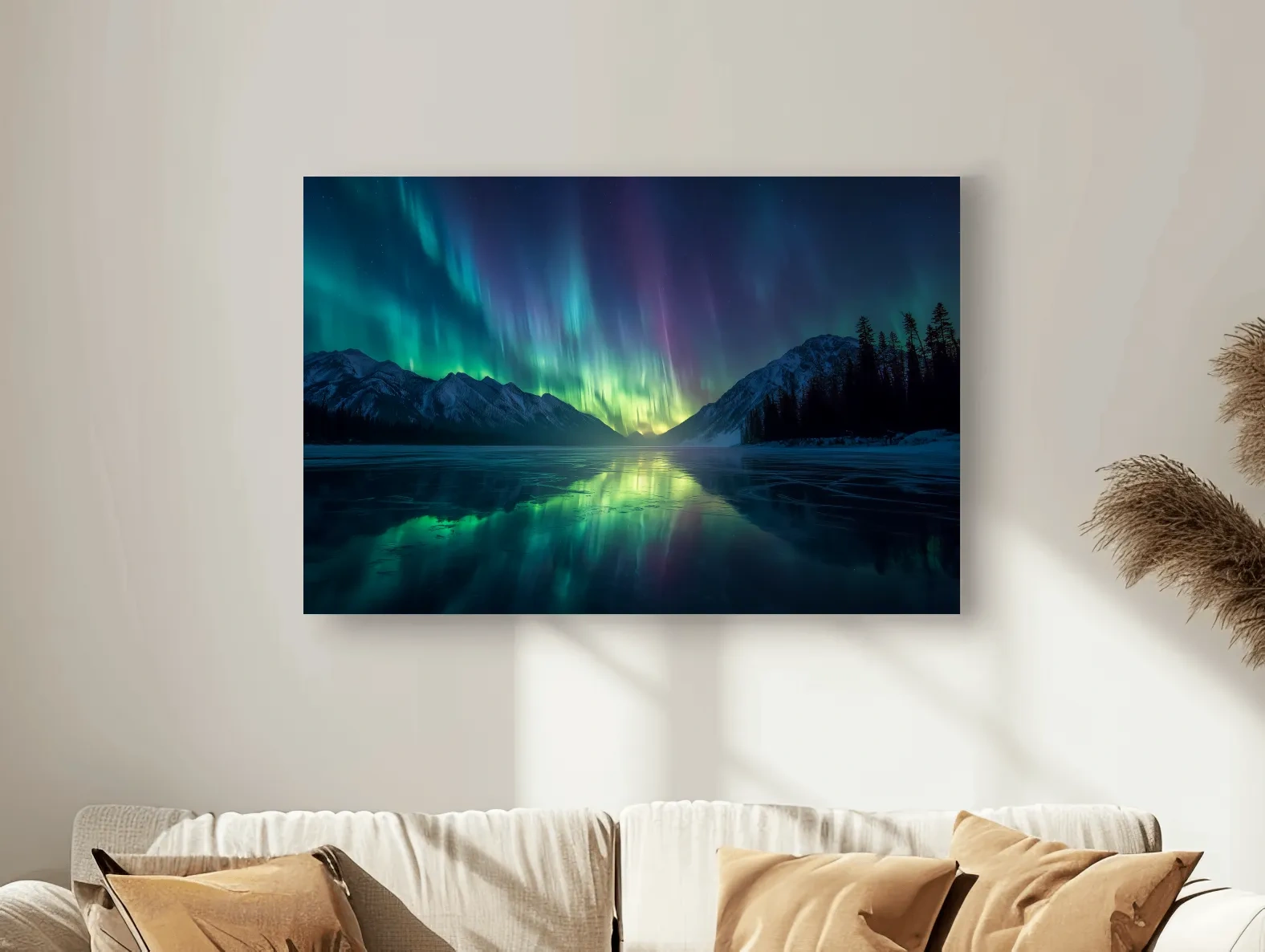 Vibrant Northern Lights Over Icy Mountain Lake - Aurora Borealis Wall Art