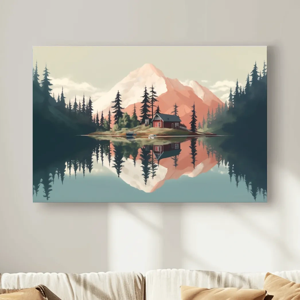 Minimal art of a cabin in the alpine