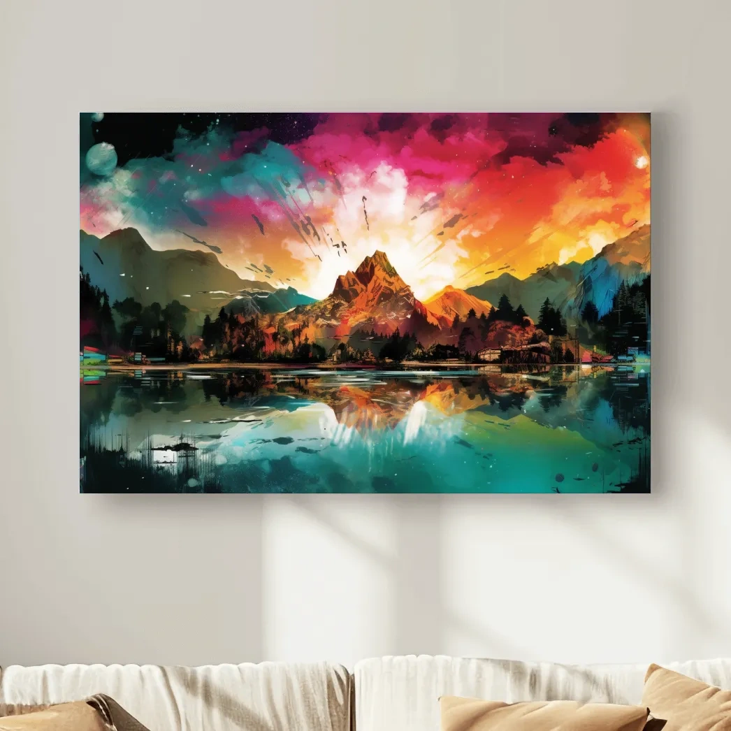 Colourful abstract mountain painting