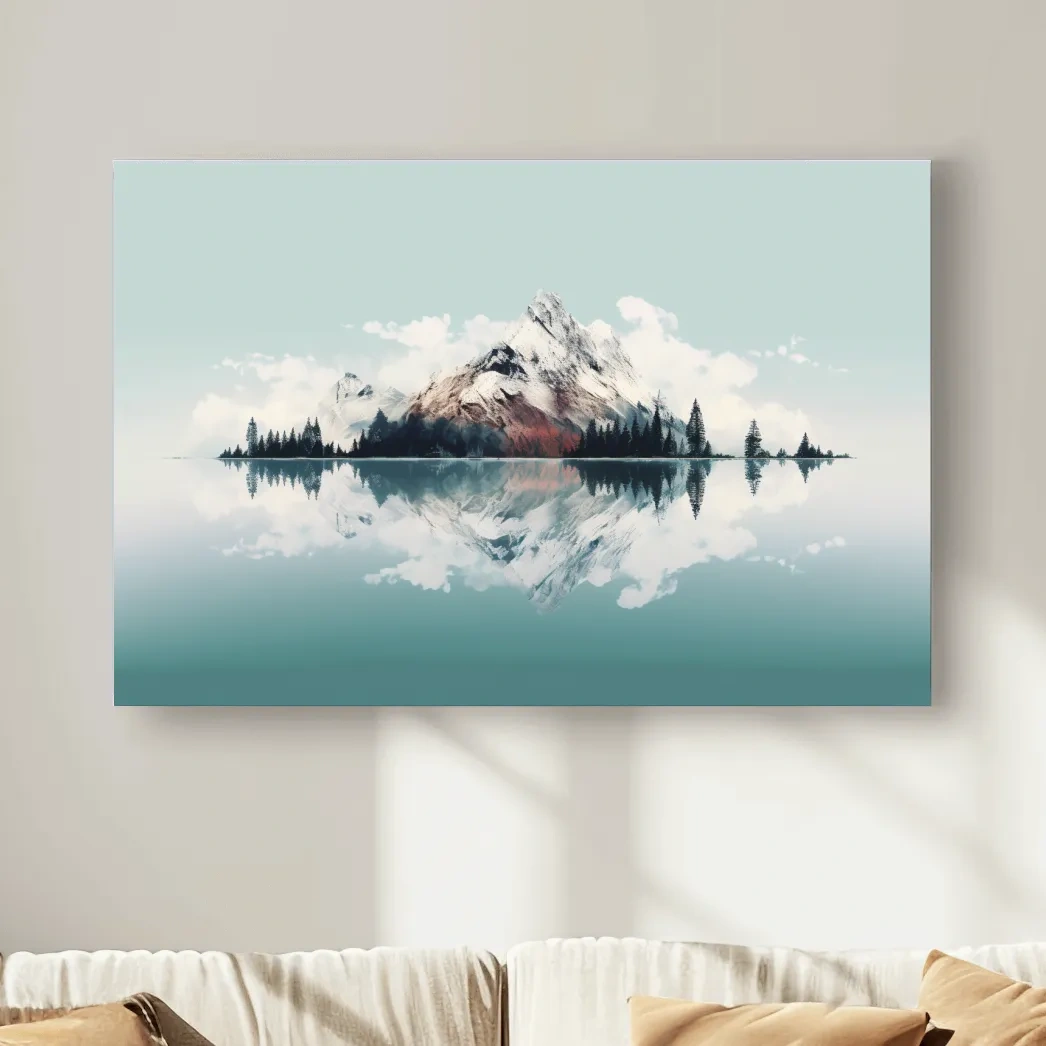 Minimalist Snowcapped Mountain Lake Reflection - Alpine Glacier Wall Art