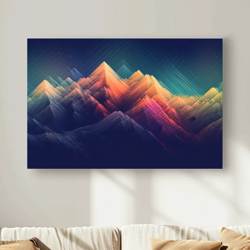 Glitched line art of a mountain landscape