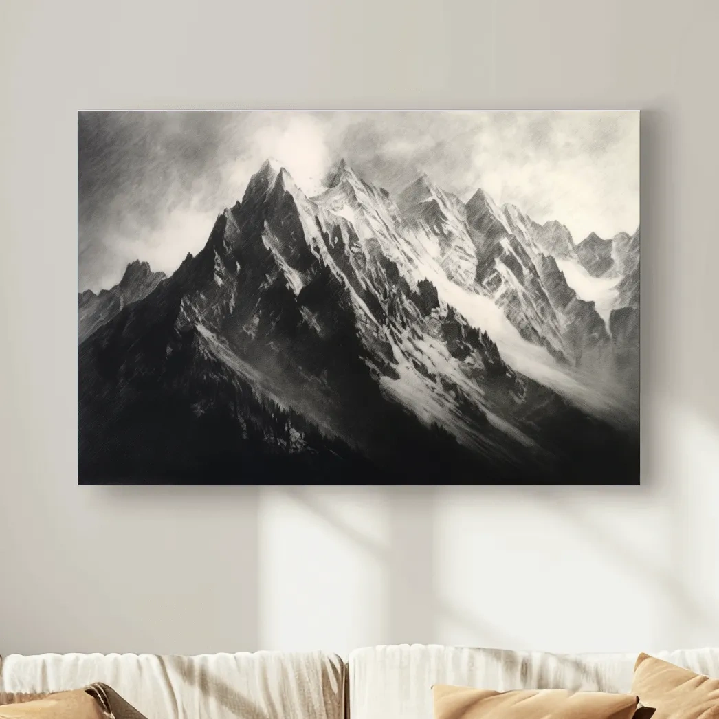 Black & White art - Charcoal drawing of a mountain range